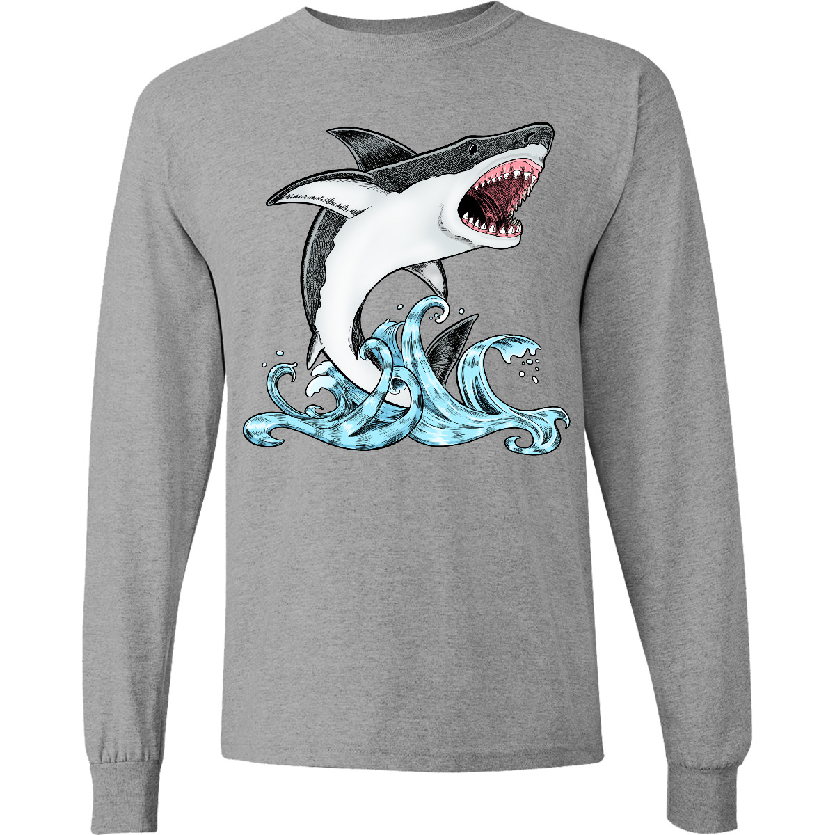 Inktastic Great White Shark Jumping Long Sleeve T-Shirt Sharks Fish Ocean Swim