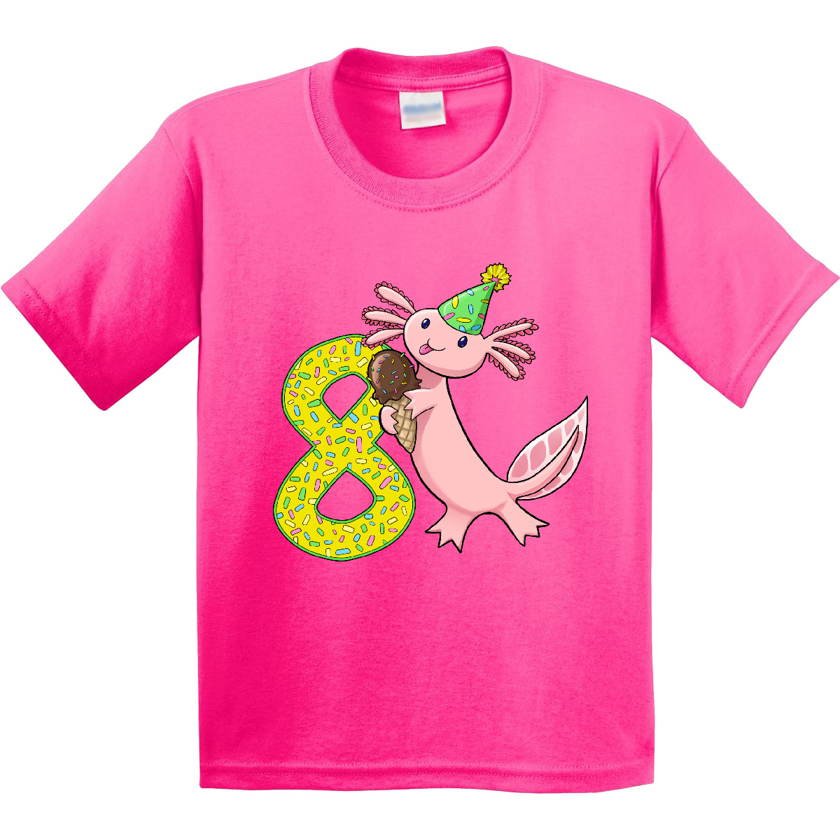 Inktastic 8th Birthday Axolotl With Ice Cream Youth T-Shirt Birthdays Eighth 8 - Picture 4 of 9