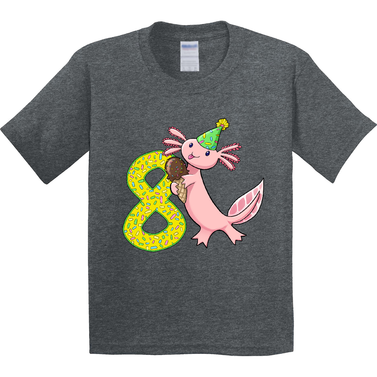 Inktastic 8th Birthday Axolotl With Ice Cream Youth T-Shirt Birthdays Eighth 8 - Picture 6 of 9
