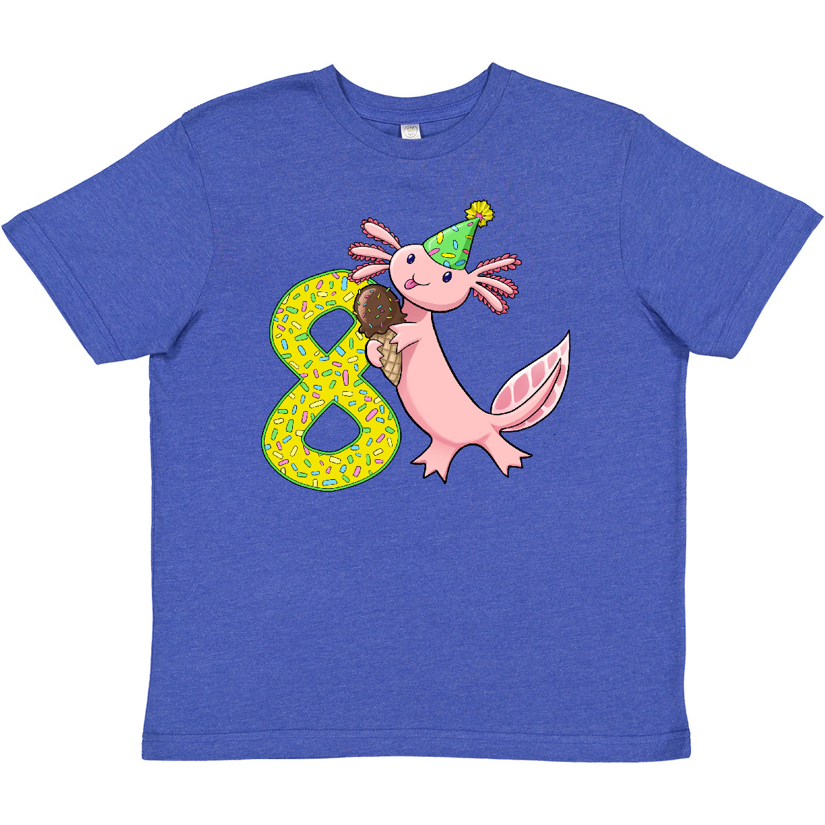 Inktastic 8th Birthday Axolotl With Ice Cream Youth T-Shirt Birthdays Eighth 8 - Picture 9 of 10