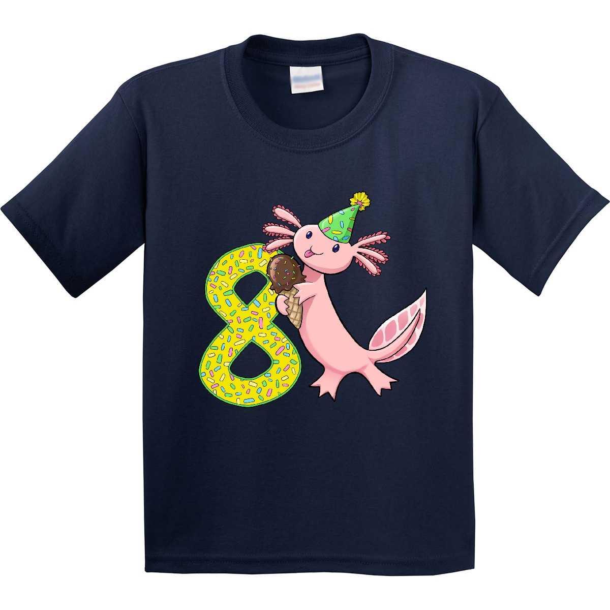 Inktastic 8th Birthday Axolotl With Ice Cream Youth T-Shirt Birthdays Eighth 8 - Picture 3 of 9