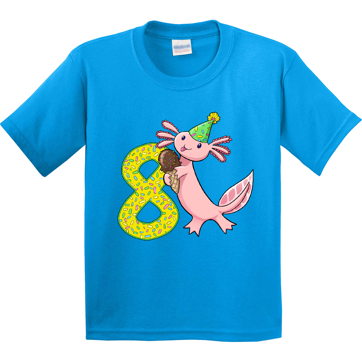 Inktastic 8th Birthday Axolotl With Ice Cream Youth T-Shirt Birthdays Eighth 8 - Picture 5 of 9