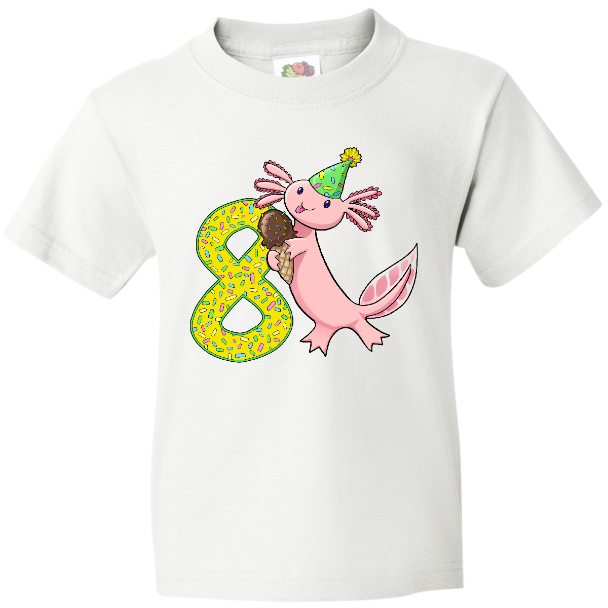 Inktastic 8th Birthday Axolotl With Ice Cream Youth T-Shirt Birthdays Eighth 8 - Picture 10 of 10