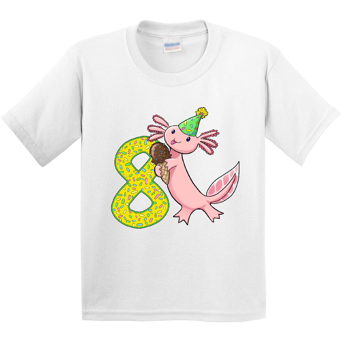 Inktastic 8th Birthday Axolotl With Ice Cream Youth T-Shirt Birthdays Eighth 8 - Picture 9 of 9