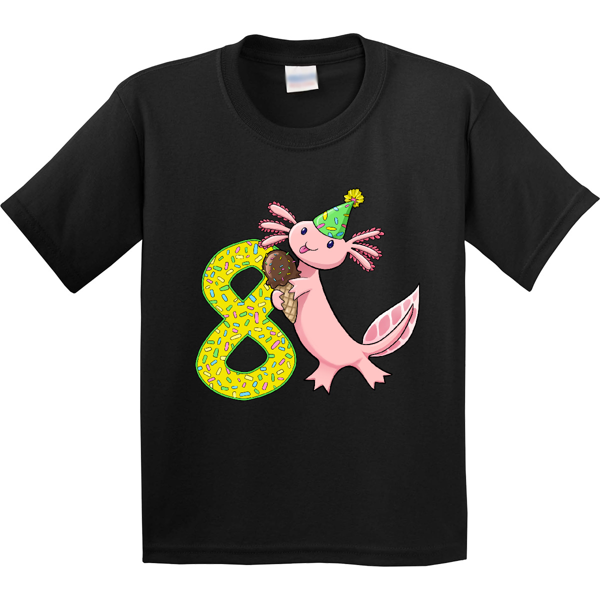 Inktastic 8th Birthday Axolotl With Ice Cream Youth T-Shirt Birthdays Eighth 8 - Picture 2 of 9