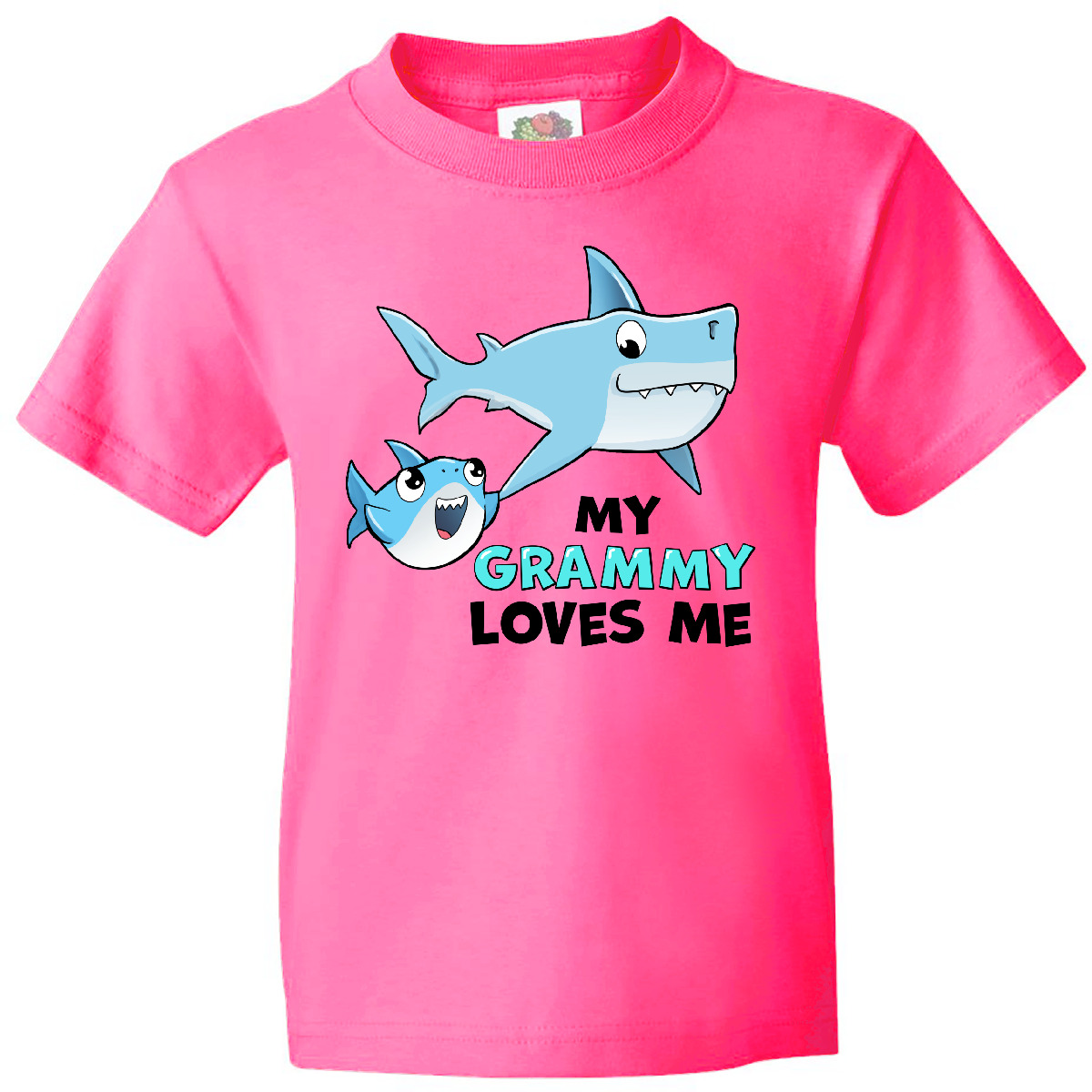 Inktastic My Grammy Loves Me With Cute Sharks Youth T-Shirt Grandma Grandchild - Picture 5 of 8