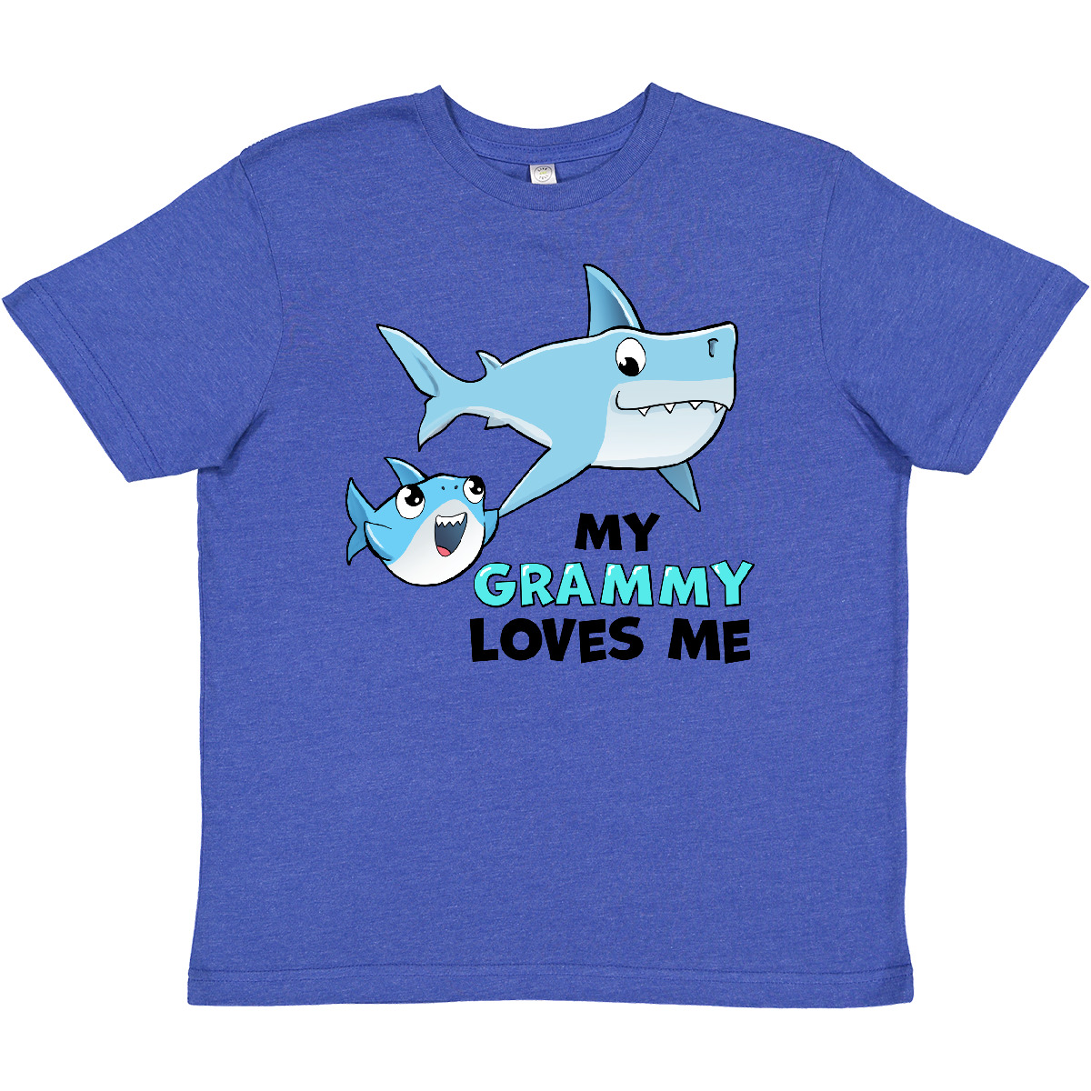 Inktastic My Grammy Loves Me With Cute Sharks Youth T-Shirt Grandma Grandchild - Picture 8 of 8