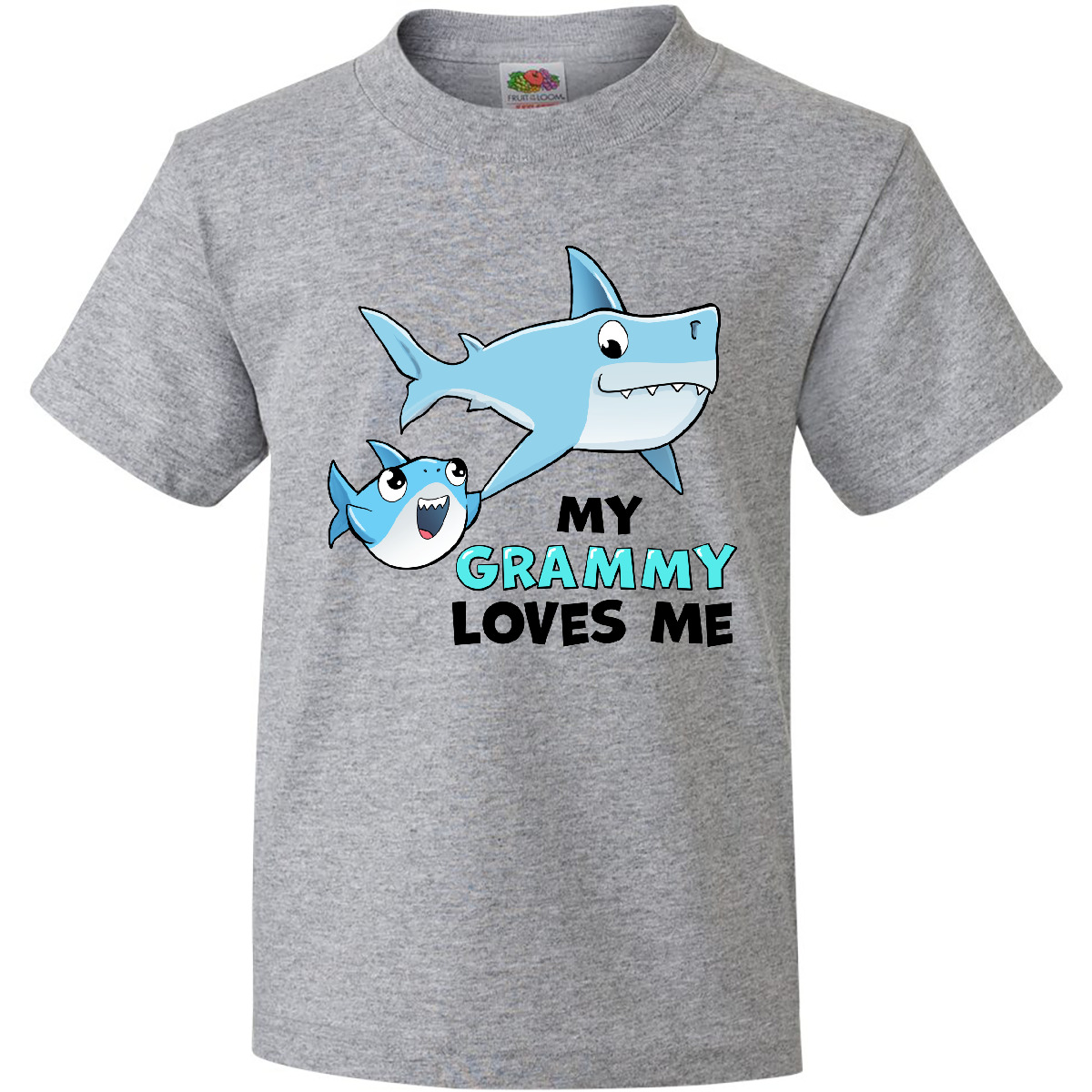Inktastic My Grammy Loves Me With Cute Sharks Youth T-Shirt Grandma Grandchild - Picture 3 of 8