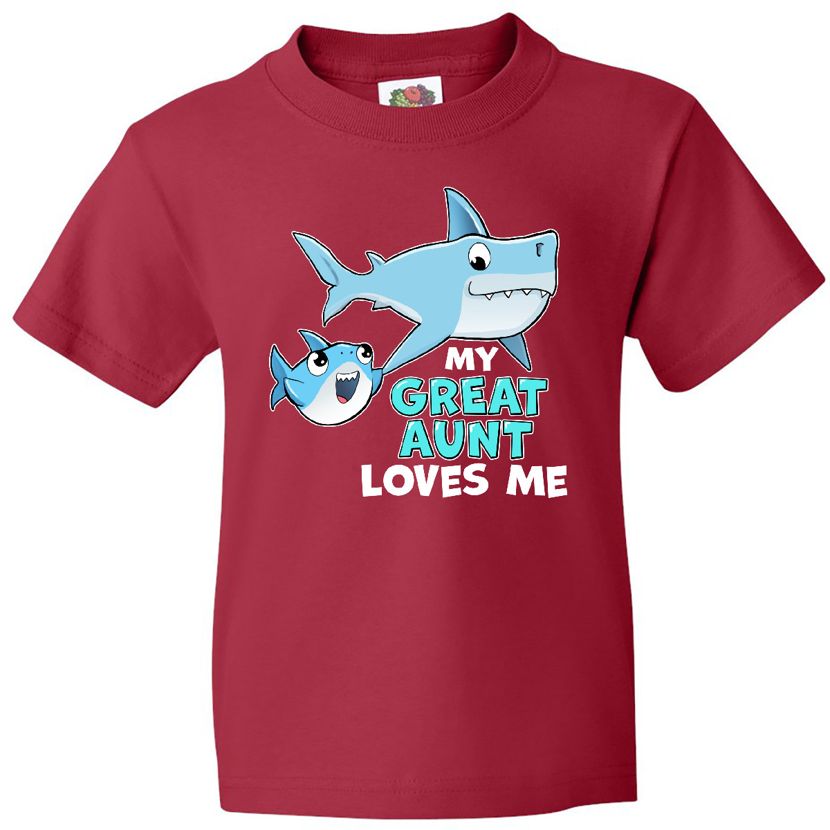Inktastic My Great Aunt Loves Me With Cute Sharks Youth T-Shirt Grand Fish Swim - Picture 5 of 7