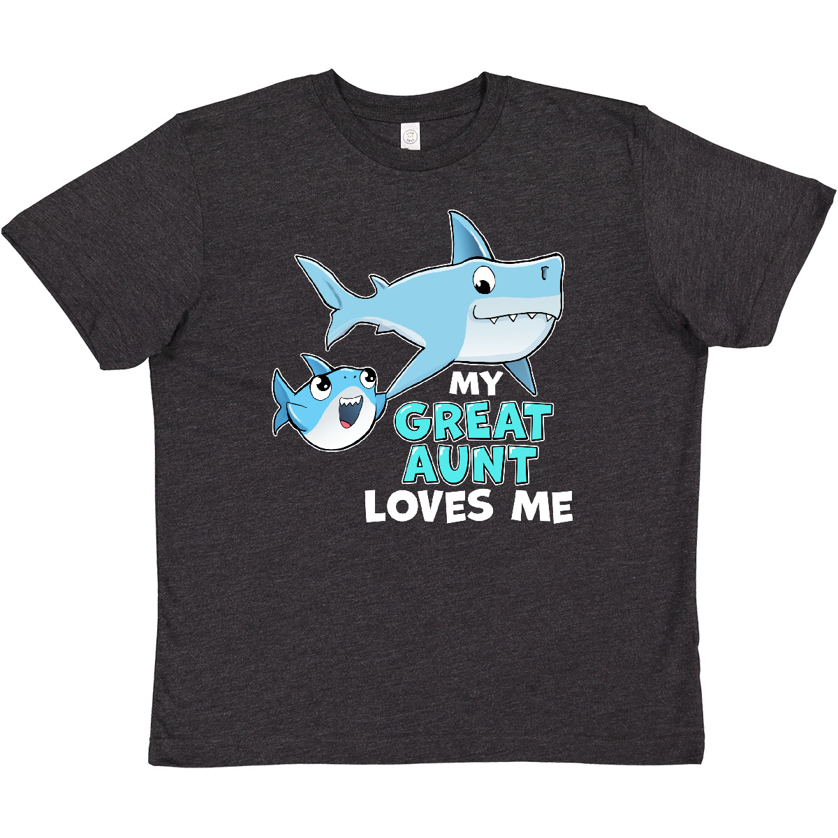 Inktastic My Great Aunt Loves Me With Cute Sharks Youth T-Shirt Grand Fish Swim - Picture 6 of 7
