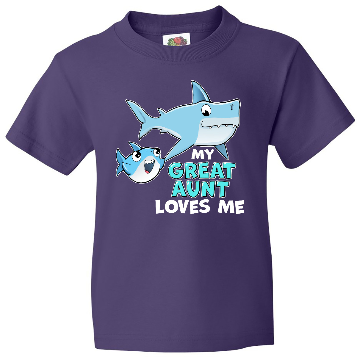 Inktastic My Great Aunt Loves Me With Cute Sharks Youth T-Shirt Grand Fish Swim - Picture 4 of 7