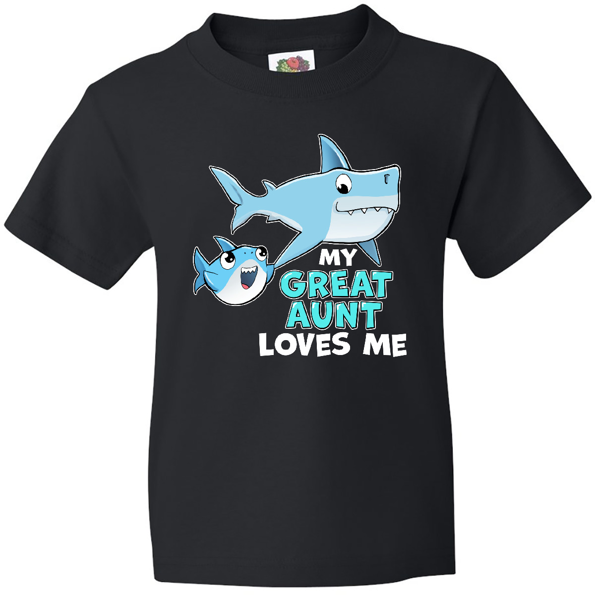 Inktastic My Great Aunt Loves Me With Cute Sharks Youth T-Shirt Grand Fish Swim - Picture 2 of 7