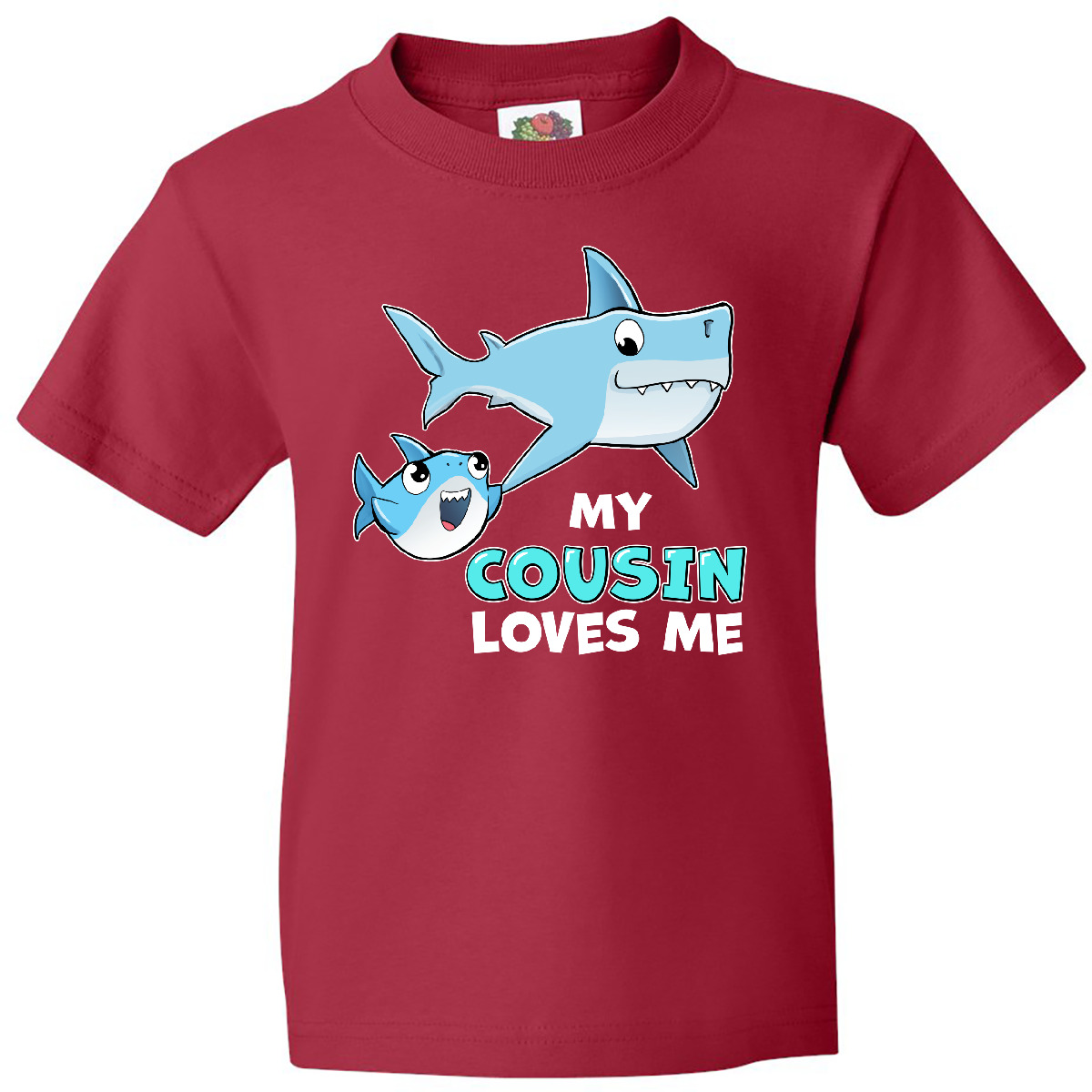 Inktastic My Cousin Loves Me With Cute Sharks Youth T-Shirt Cousins Fish Swim - Picture 9 of 12