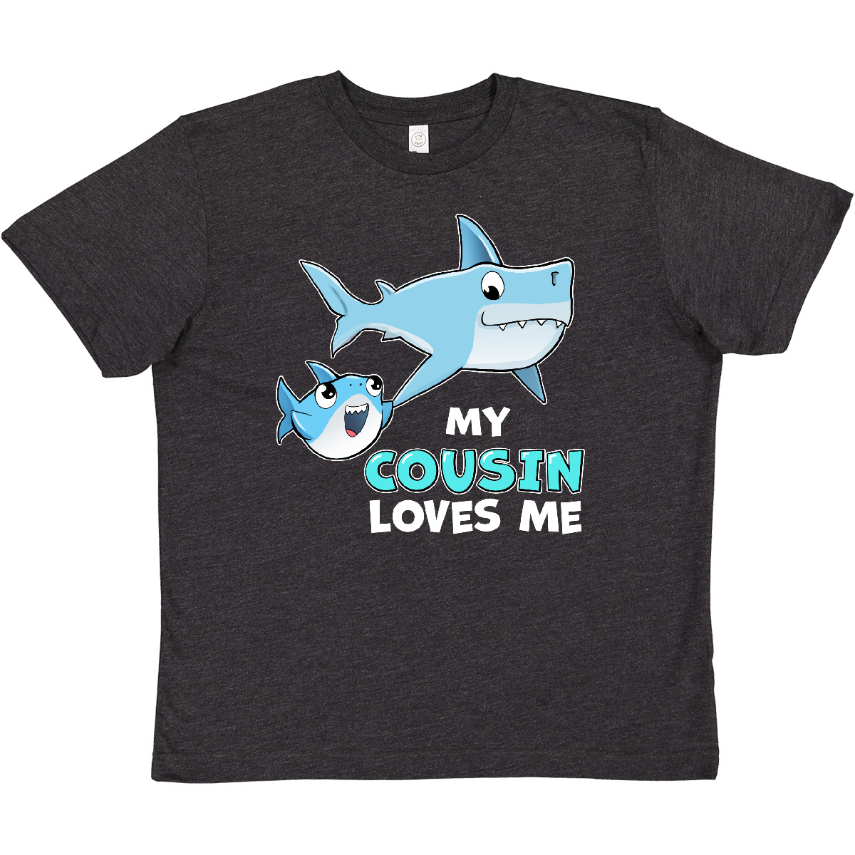 Inktastic My Cousin Loves Me With Cute Sharks Youth T-Shirt Cousins Fish Swim - Picture 10 of 12