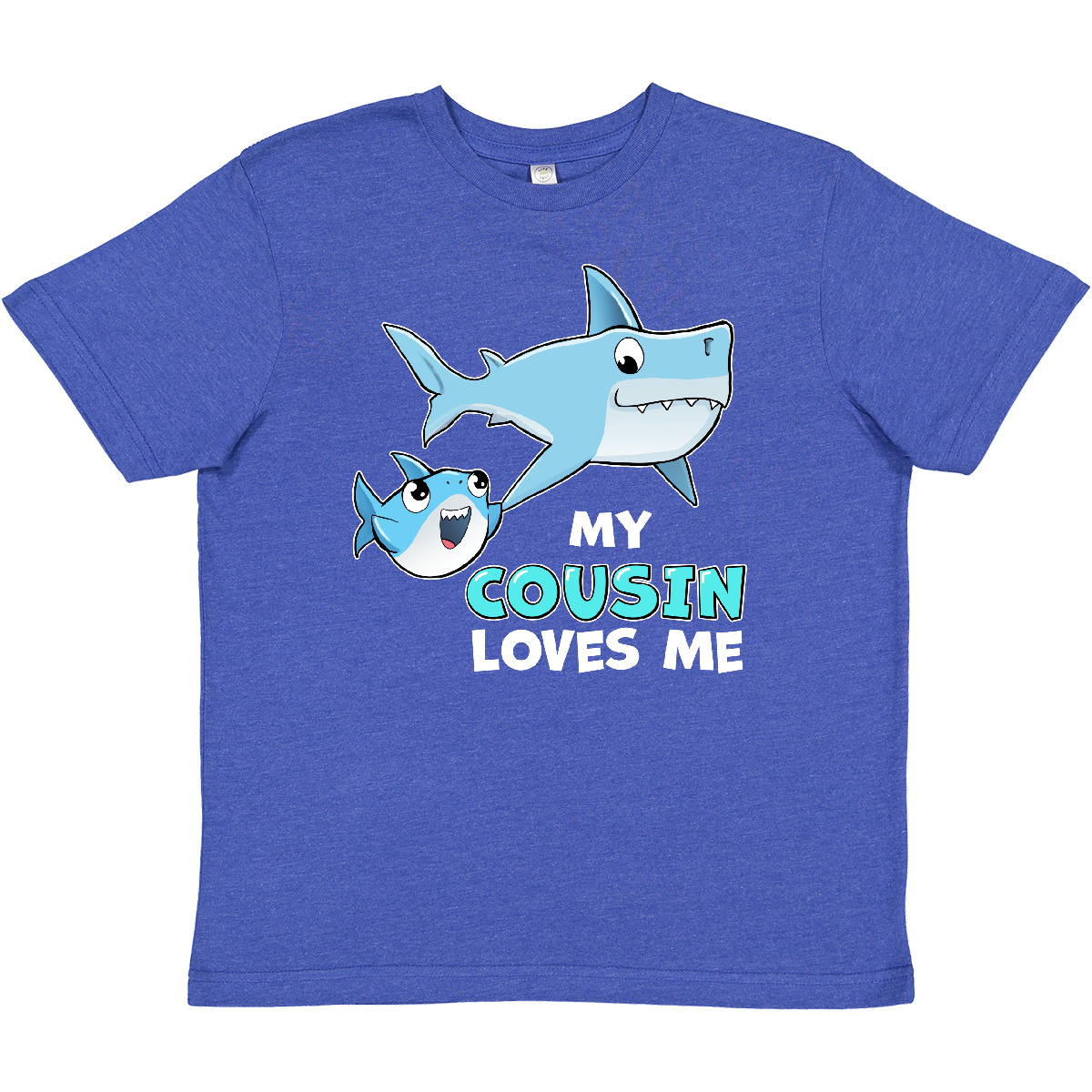 Inktastic My Cousin Loves Me With Cute Sharks Youth T-Shirt Cousins Fish Swim - Picture 12 of 12