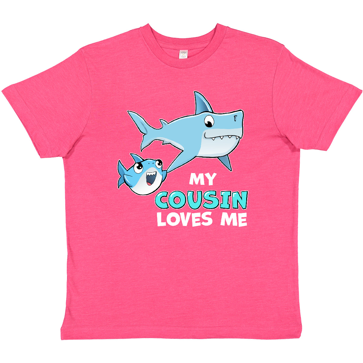 Inktastic My Cousin Loves Me With Cute Sharks Youth T-Shirt Cousins Fish Swim - Picture 11 of 12