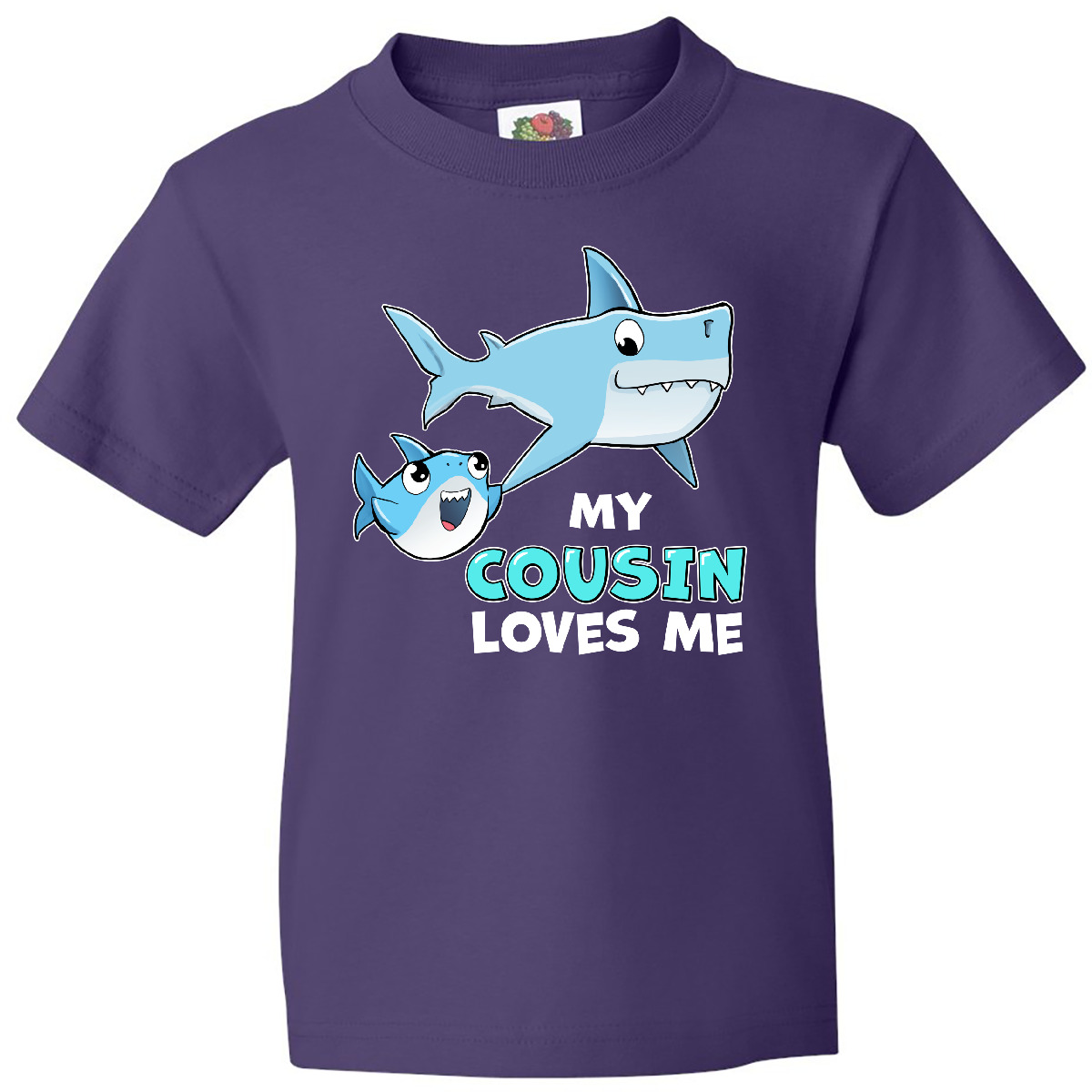 Inktastic My Cousin Loves Me With Cute Sharks Youth T-Shirt Cousins Fish Swim - Picture 8 of 12