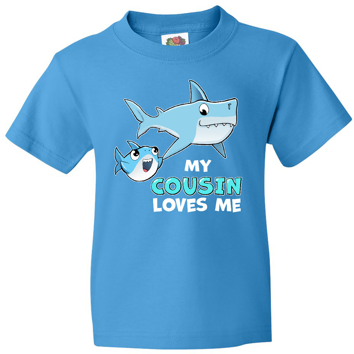 Inktastic My Cousin Loves Me With Cute Sharks Youth T-Shirt Cousins Fish Swim - Picture 7 of 12