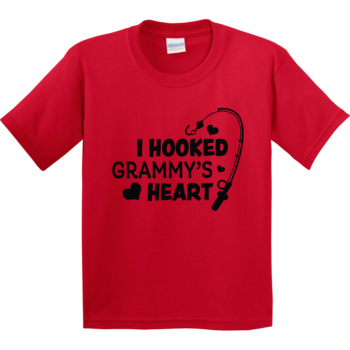 Inktastic I Hooked Grammy's Heart With Fishing Rod Youth T-Shirt Mothers Day Pun - Picture 6 of 9