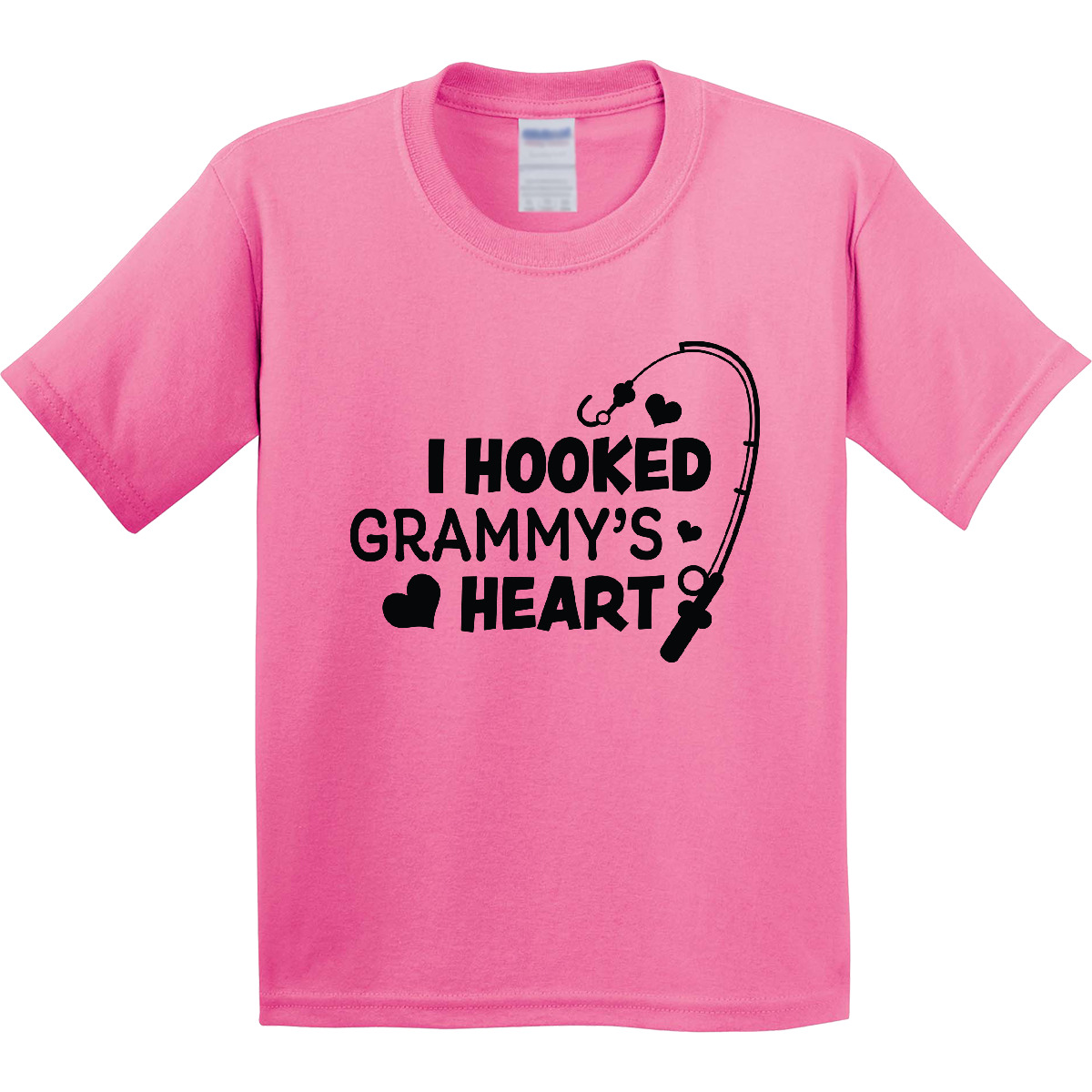 Inktastic I Hooked Grammy's Heart With Fishing Rod Youth T-Shirt Mothers Day Pun - Picture 2 of 9