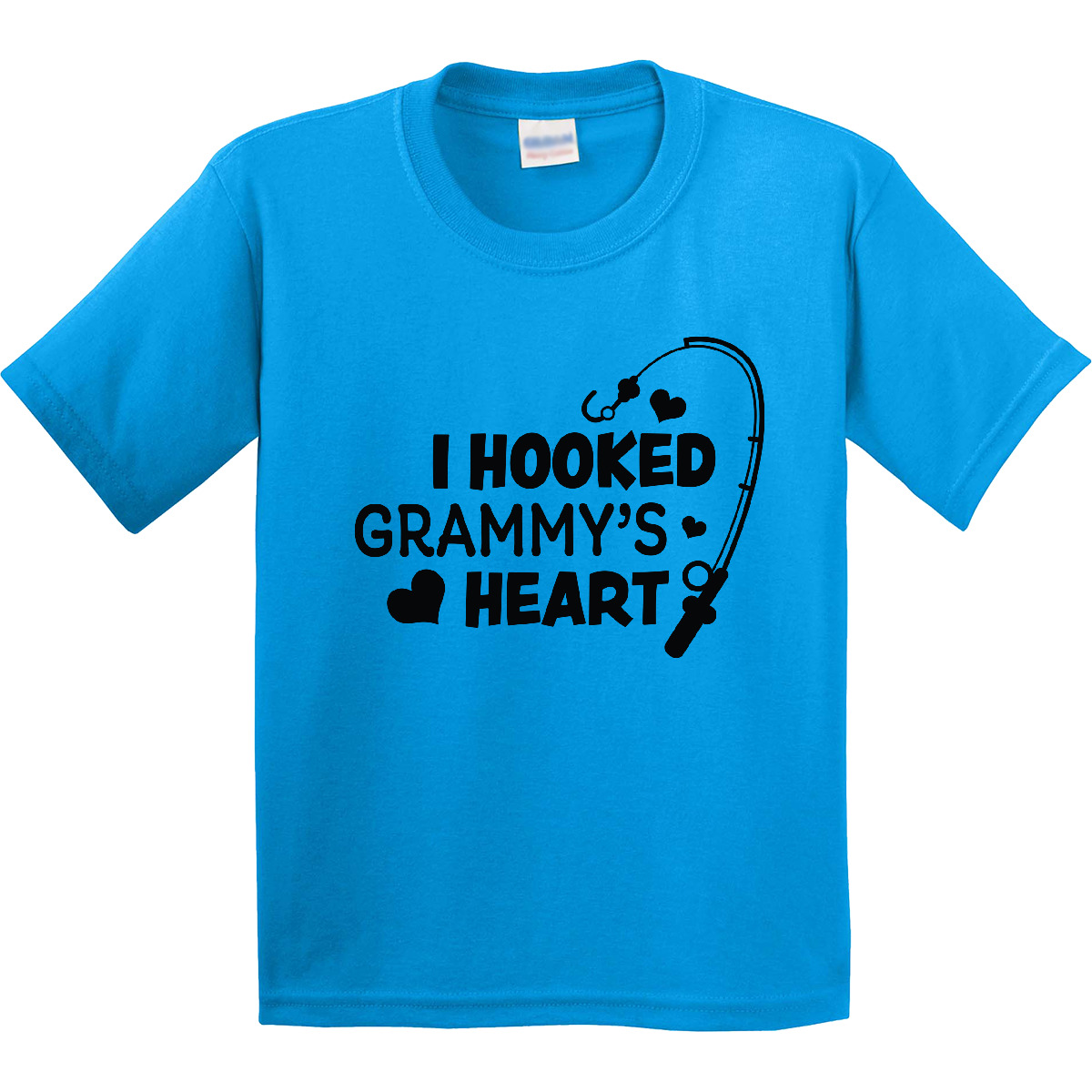 Inktastic I Hooked Grammy's Heart With Fishing Rod Youth T-Shirt Mothers Day Pun - Picture 5 of 9
