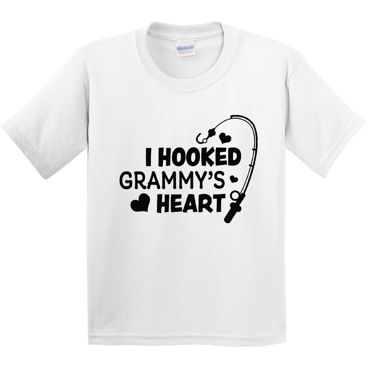 Inktastic I Hooked Grammy's Heart With Fishing Rod Youth T-Shirt Mothers Day Pun - Picture 9 of 9