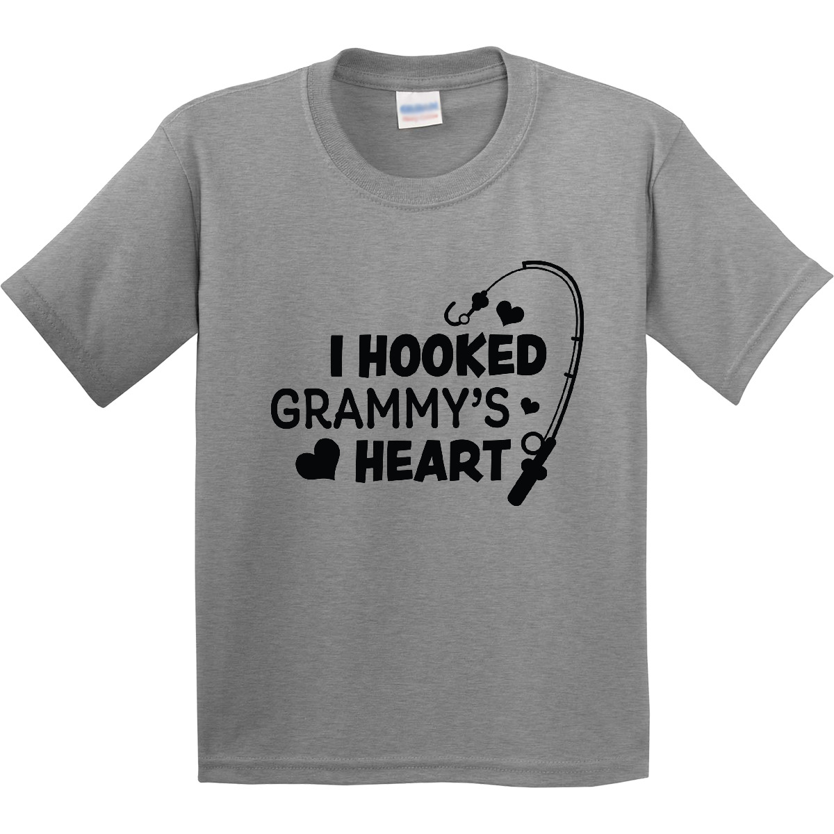 Inktastic I Hooked Grammy's Heart With Fishing Rod Youth T-Shirt Mothers Day Pun - Picture 3 of 9