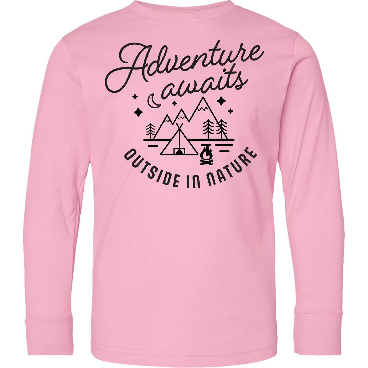 Inktastic Adventure Awaits Outside In Nature With Tent Youth Long Sleeve T-Shirt - Picture 3 of 4