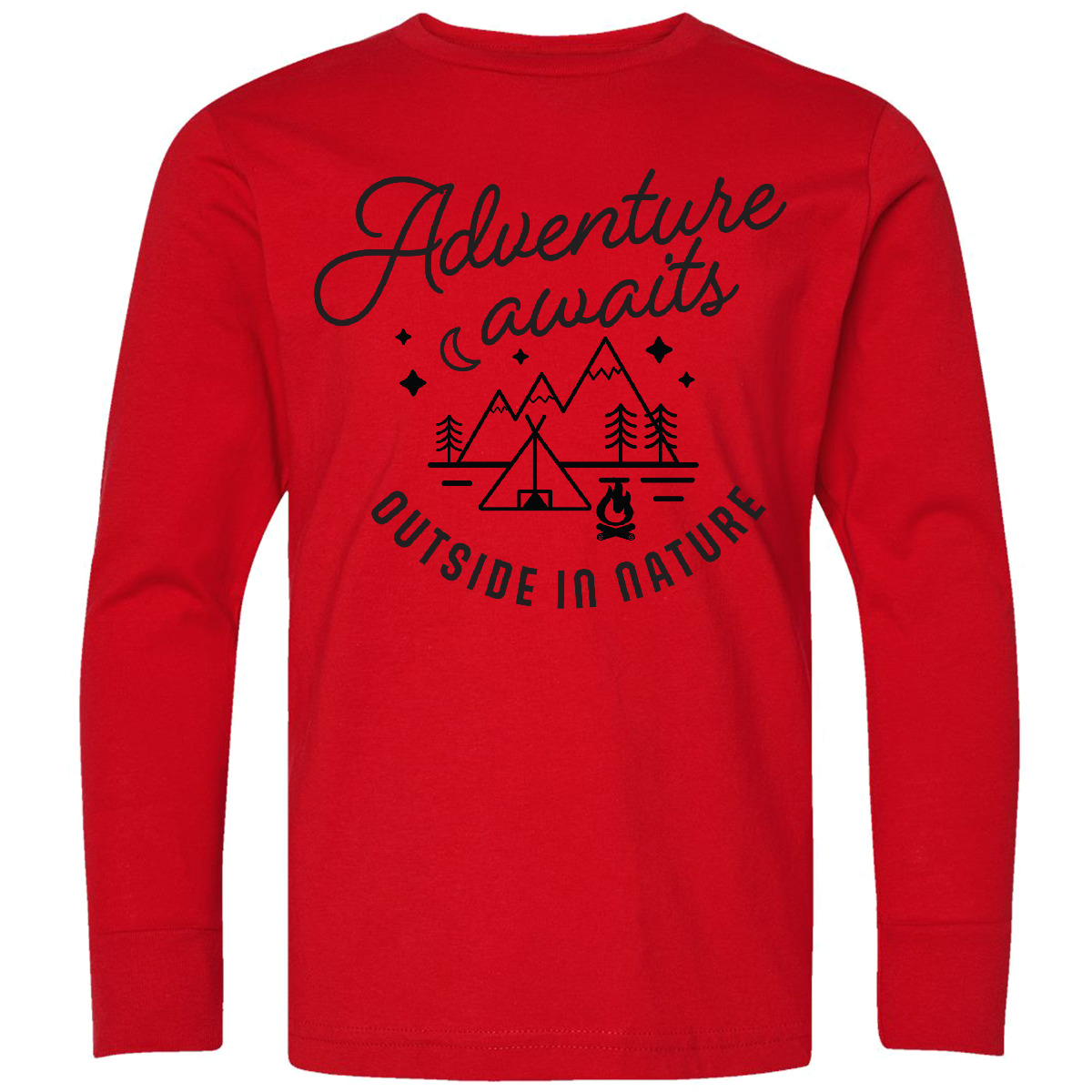 Inktastic Adventure Awaits Outside In Nature With Tent Youth Long Sleeve T-Shirt - Picture 4 of 4