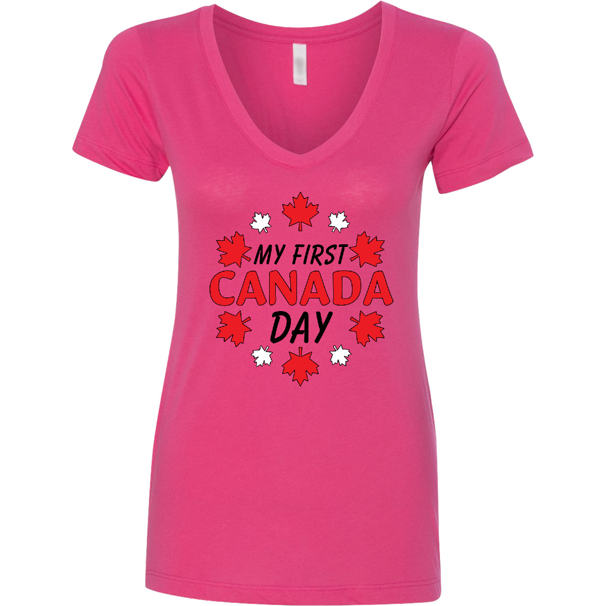 Inktastic My First Canada Day With Red And White Maple Damen T-Shirt V-Ausschnitt - Bild 3 von 5