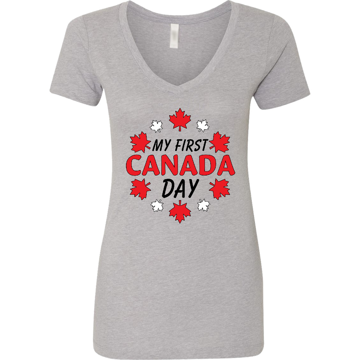 Inktastic My First Canada Day With Red And White Maple Damen T-Shirt V-Ausschnitt - Bild 2 von 5
