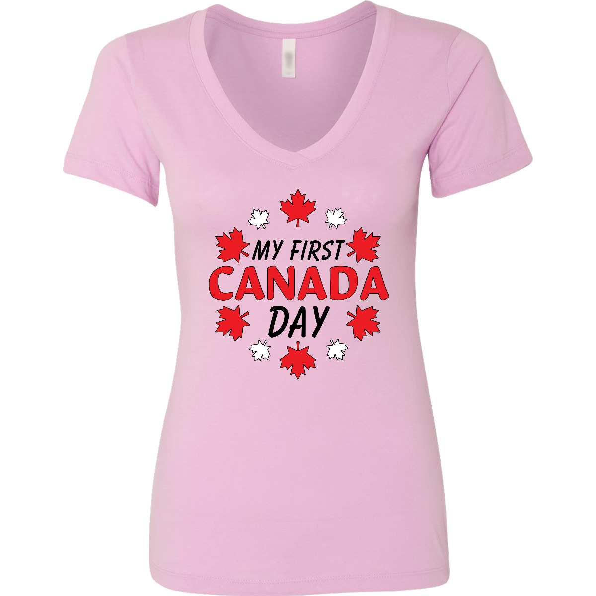 Inktastic My First Canada Day With Red And White Maple Damen T-Shirt V-Ausschnitt - Bild 5 von 5