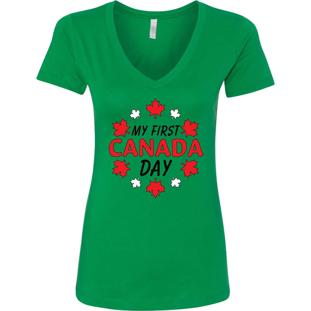 Inktastic My First Canada Day With Red And White Maple Damen T-Shirt V-Ausschnitt - Bild 4 von 5