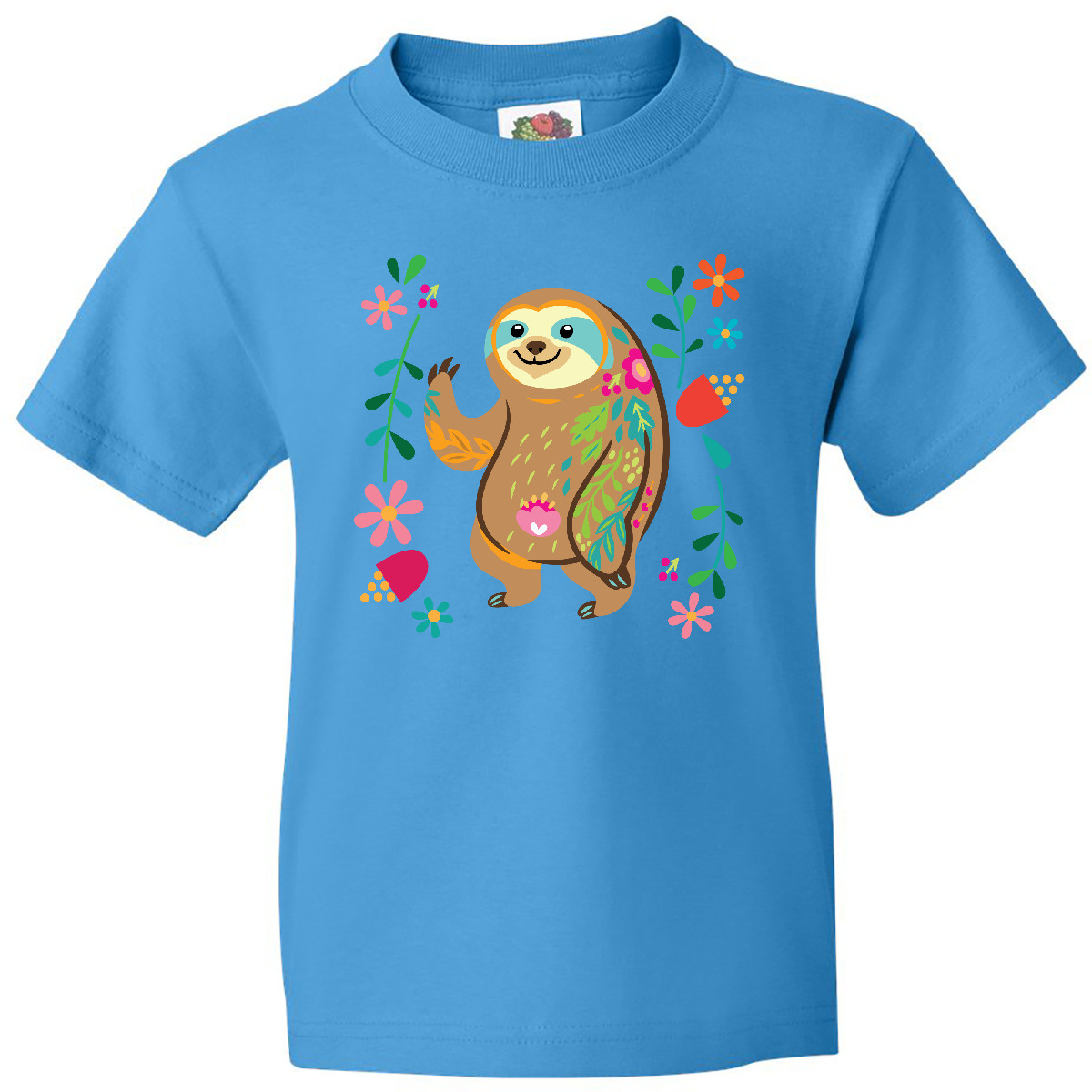 Inktastic Sloth Cute Outfit For Girls Youth T-Shirt Baby Boho Childs Flowered - Bild 5 von 8