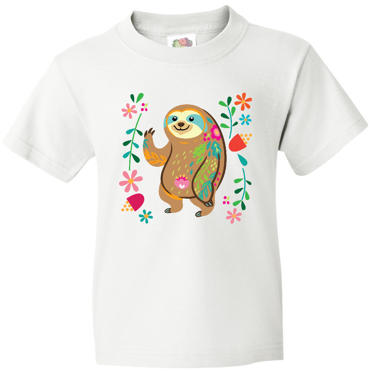 Inktastic Sloth Cute Outfit For Girls Youth T-Shirt Baby Boho Childs Flowered - Bild 8 von 8