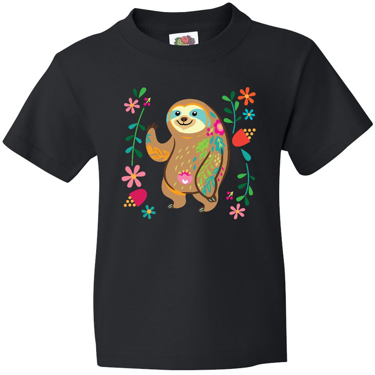 Inktastic Sloth Cute Outfit For Girls Youth T-Shirt Baby Boho Childs Flowered - Bild 2 von 8