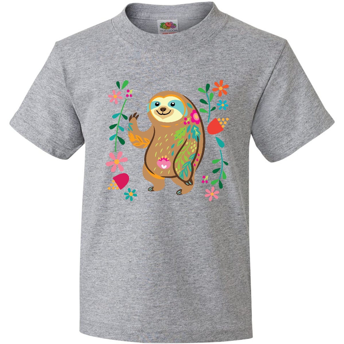 Inktastic Sloth Cute Outfit For Girls Youth T-Shirt Baby Boho Childs Flowered - Bild 3 von 8
