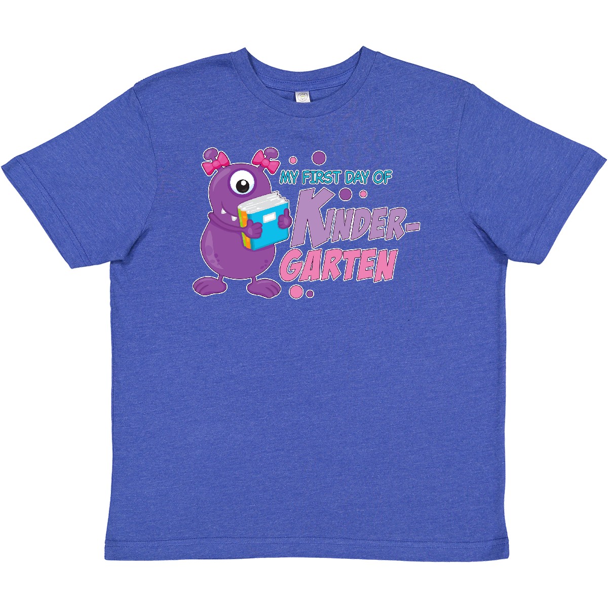 Inktastic My 1st Day Of Kindergarten With Cute Purple Monster Youth T-Shirt Back - Picture 9 of 10