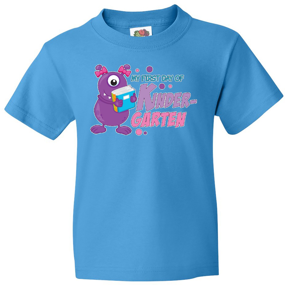 Inktastic My 1st Day Of Kindergarten With Cute Purple Monster Youth T-Shirt Back - Picture 7 of 10