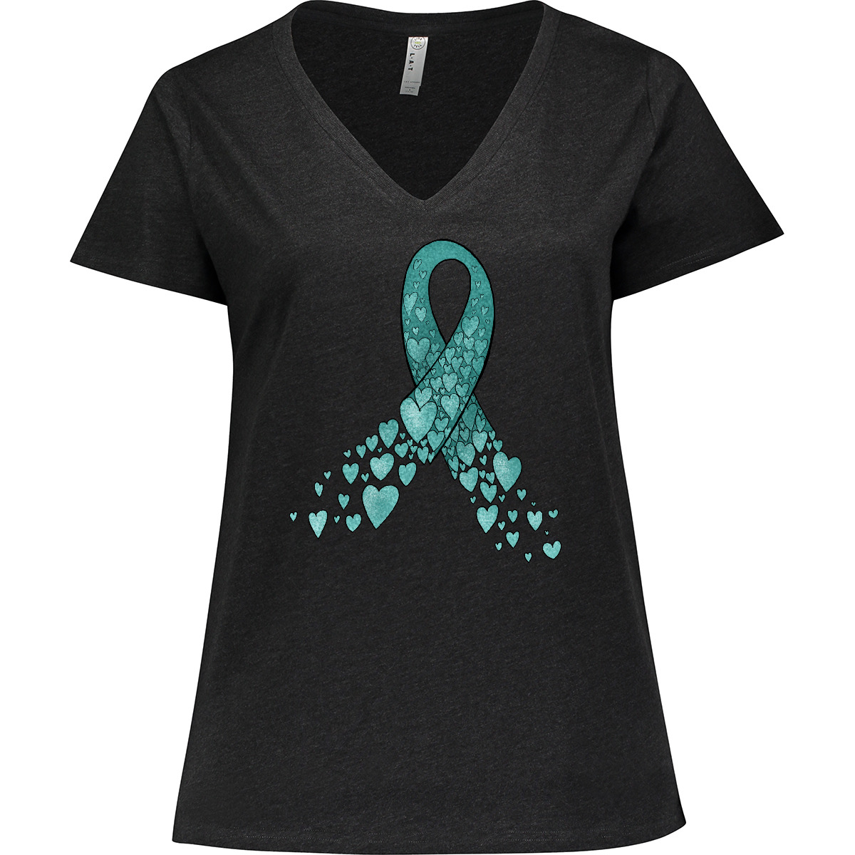 Inktastic Ovarian Cancer Awareness Teal Ribbon Made Of Women's Plus Size V-Neck - Bild 3 von 3