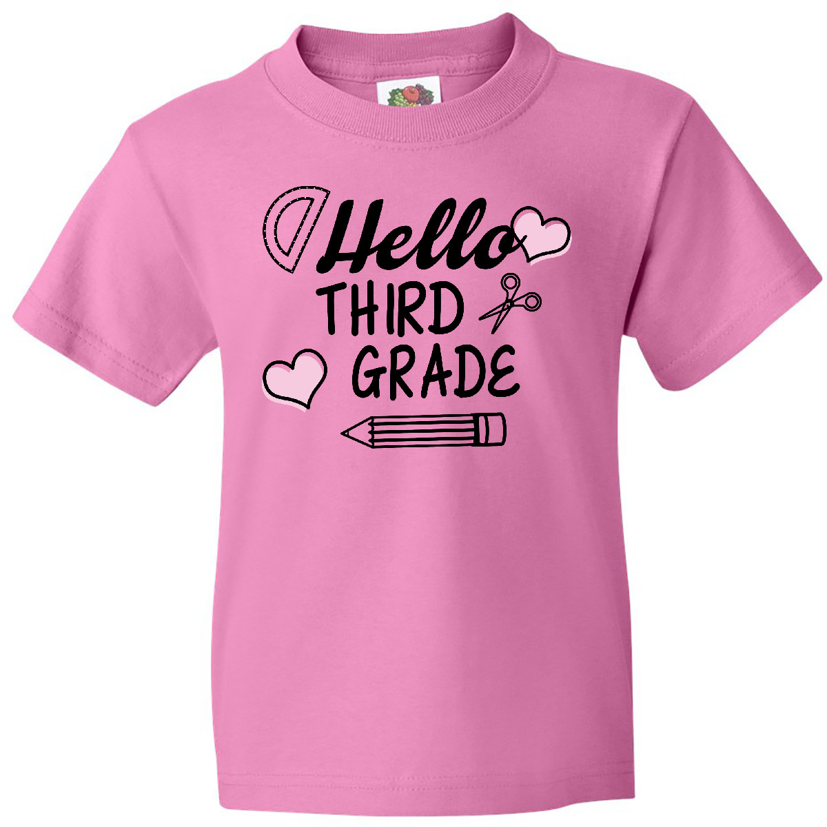 Inktastic Hello 3rd Grade With Hearts And School Supplies Youth T-Shirt Back Kid - Picture 2 of 10