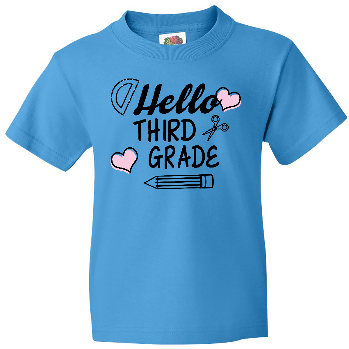 Inktastic Hello 3rd Grade With Hearts And School Supplies Youth T-Shirt Back Kid - Picture 6 of 10