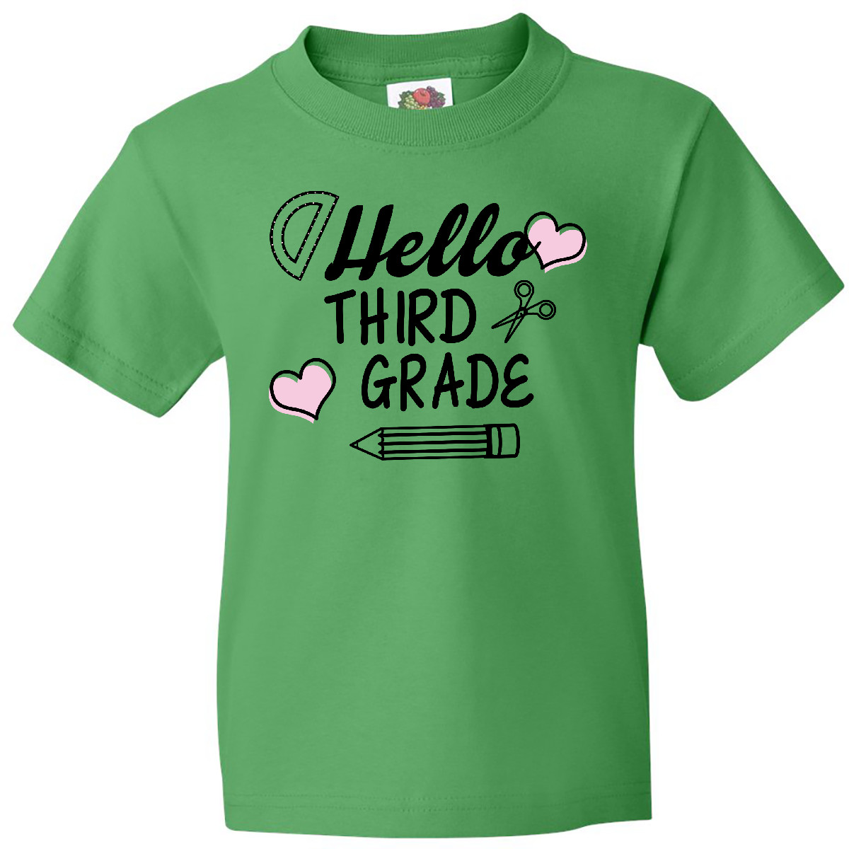 Inktastic Hello 3rd Grade With Hearts And School Supplies Youth T-Shirt Back Kid - Picture 4 of 10