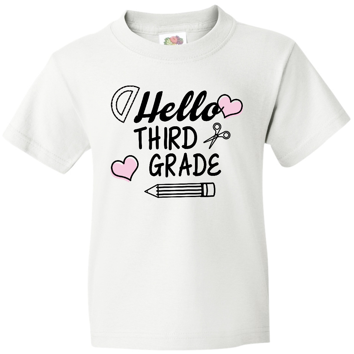 Inktastic Hello 3rd Grade With Hearts And School Supplies Youth T-Shirt Back Kid - Picture 10 of 10