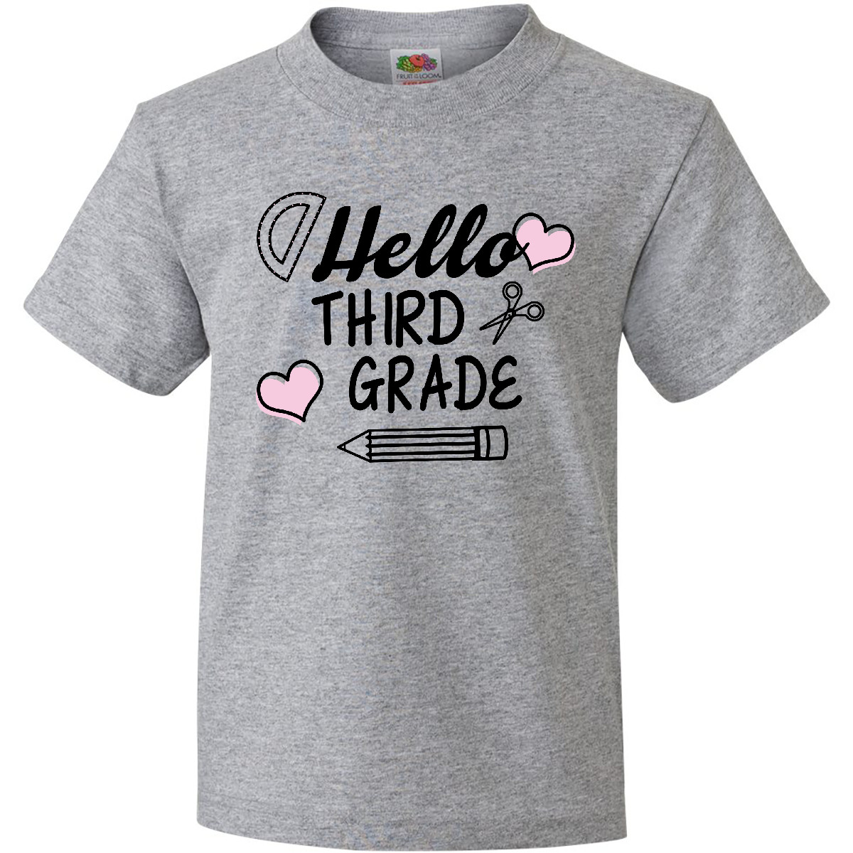 Inktastic Hello 3rd Grade With Hearts And School Supplies Youth T-Shirt Back Kid - Picture 3 of 10