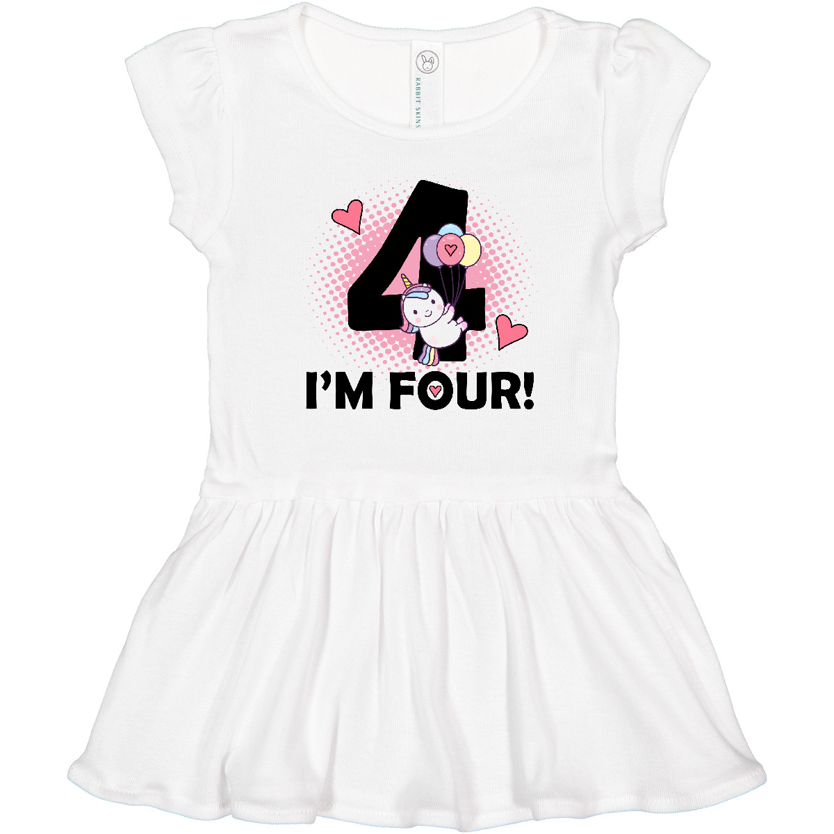 Inktastic 4th Birthday Unicorn 4 Year Old Girl Toddler Dress Im Four Balloon Hws - Picture 3 of 3
