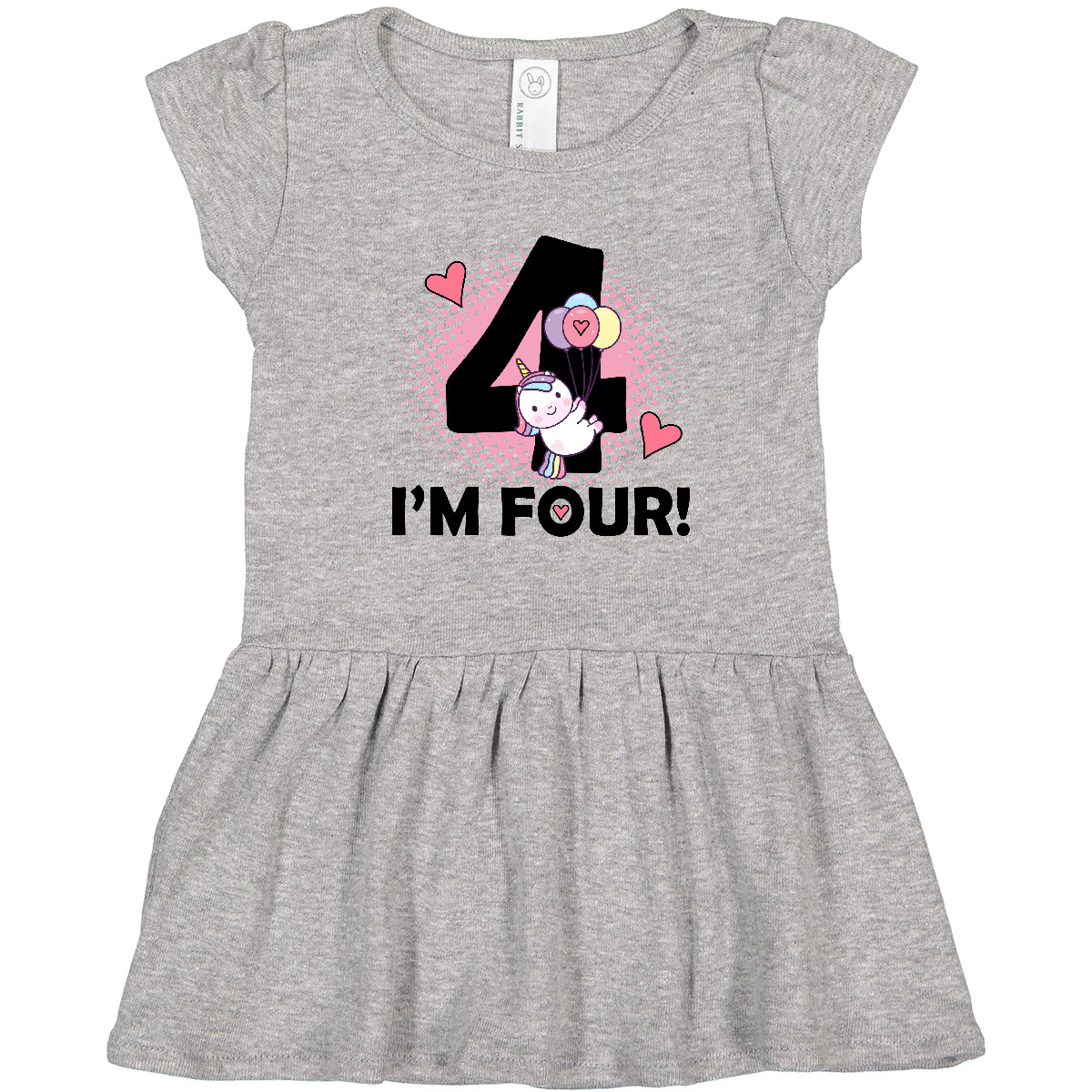 Inktastic 4th Birthday Unicorn 4 Year Old Girl Toddler Dress Im Four Balloon Hws - Picture 2 of 3