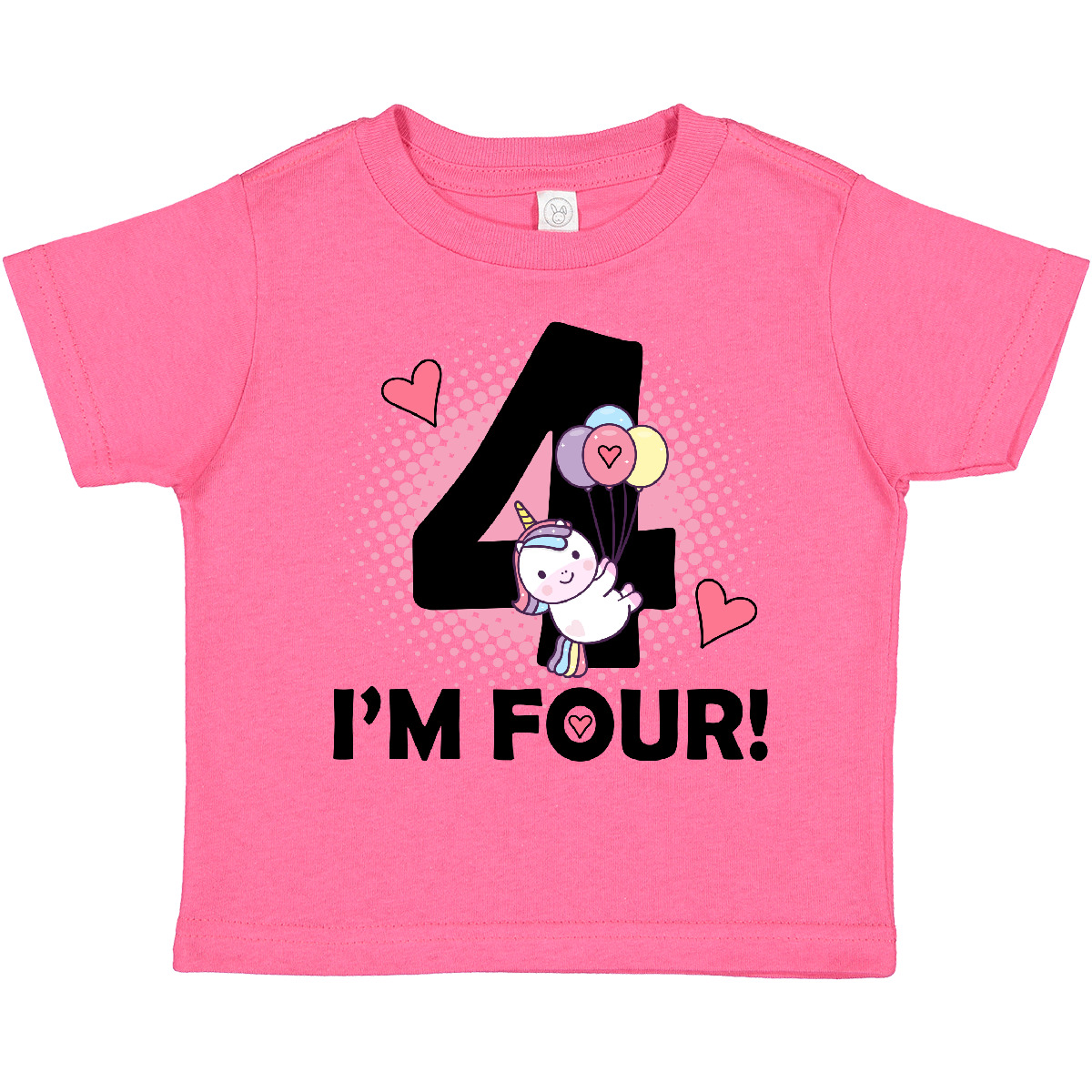 Inktastic 4th Birthday Unicorn 4 Year Old Girl Toddler T-Shirt Im Four Balloon - Picture 4 of 8