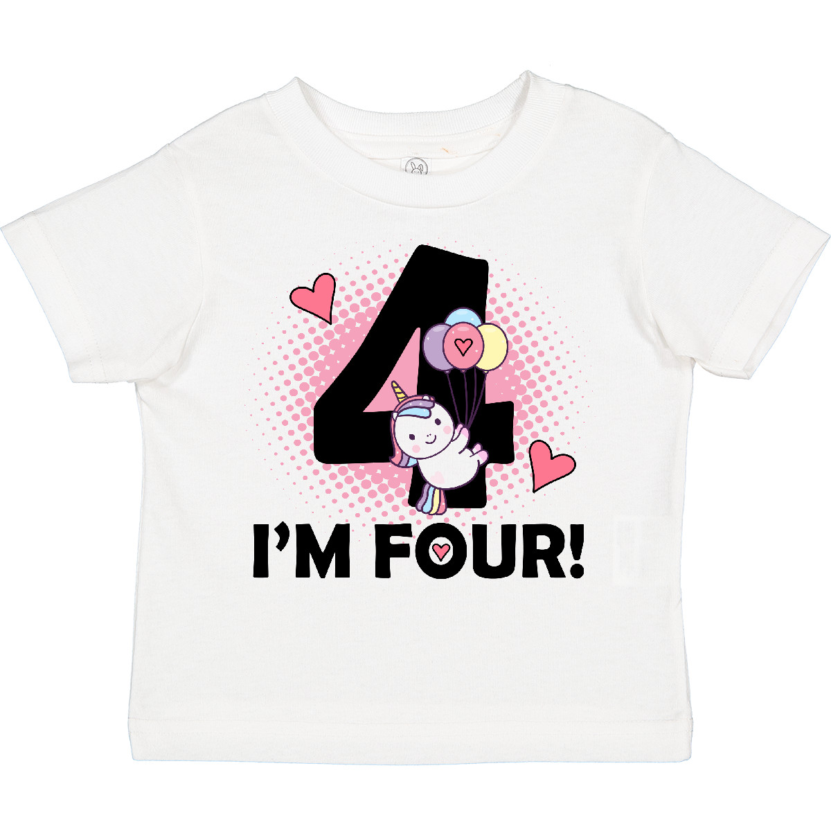 Inktastic 4th Birthday Unicorn 4 Year Old Girl Toddler T-Shirt Im Four Balloon - Picture 7 of 8