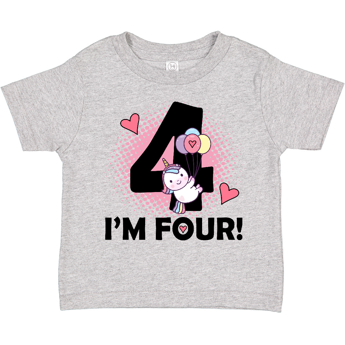 Inktastic 4th Birthday Unicorn 4 Year Old Girl Toddler T-Shirt Im Four Balloon - Picture 2 of 8